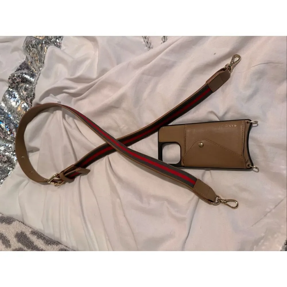 Bandolier kimberley.tan/red stripe iPhone 13 Pro c crossbody case & belt/strap